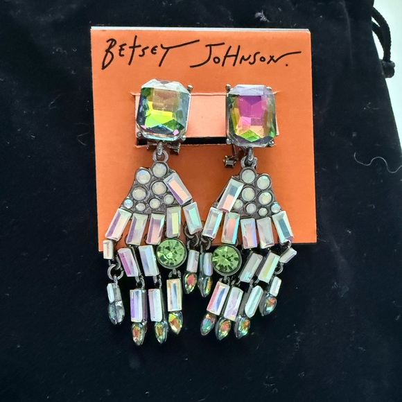 Betsey Johnson Silver Tone Skeleton Hand Drop Earrings Crystal Accents NWT - Picture 4 of 6